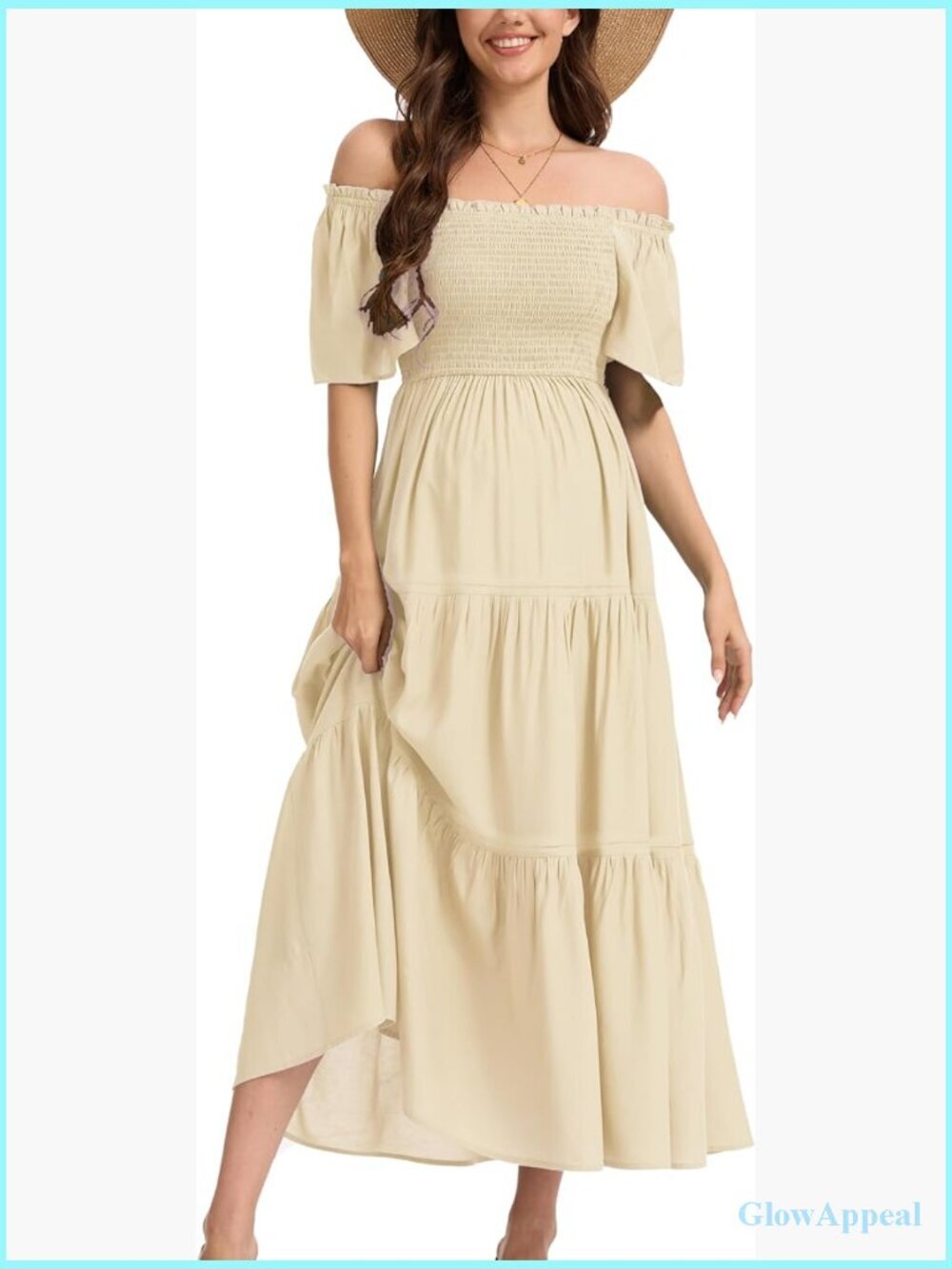 Maternity Maxi Dress Ruffle Sleeve Tiered A-Line Flowy Summer Dress